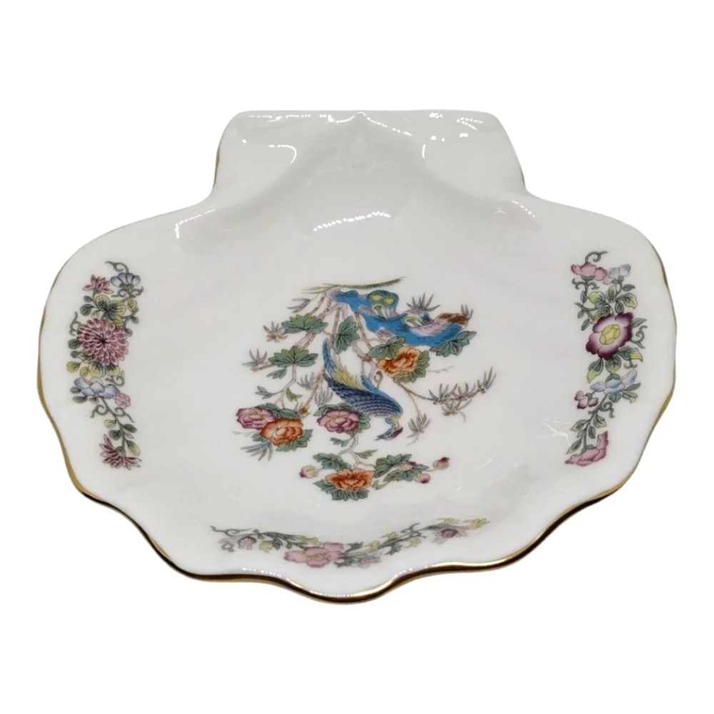 Vtg. Wedgwood Bone‎ China Clam Shell Discontinued Kutani Crane Trinket Soap Dish